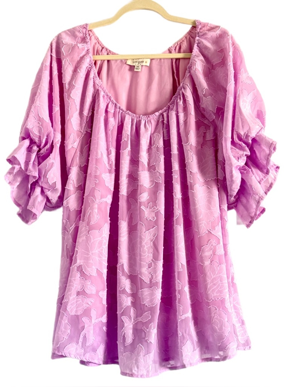 Umgee Lavender Puff-Sleeve Peasant Blouse - Picture 10 of 10